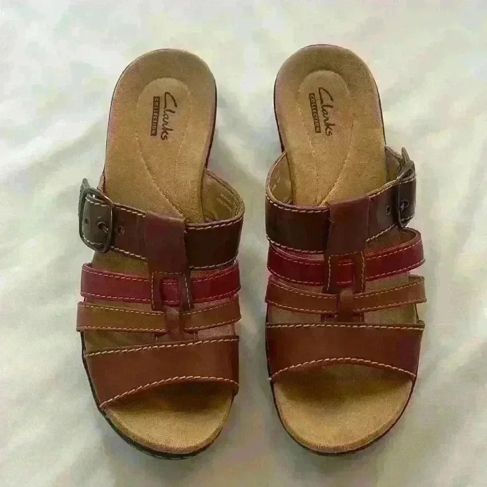 Clarks Women's Brown Strappy Leather Comfort Sandals Adjustable Buckle Size 7 - Picture 2 of 7